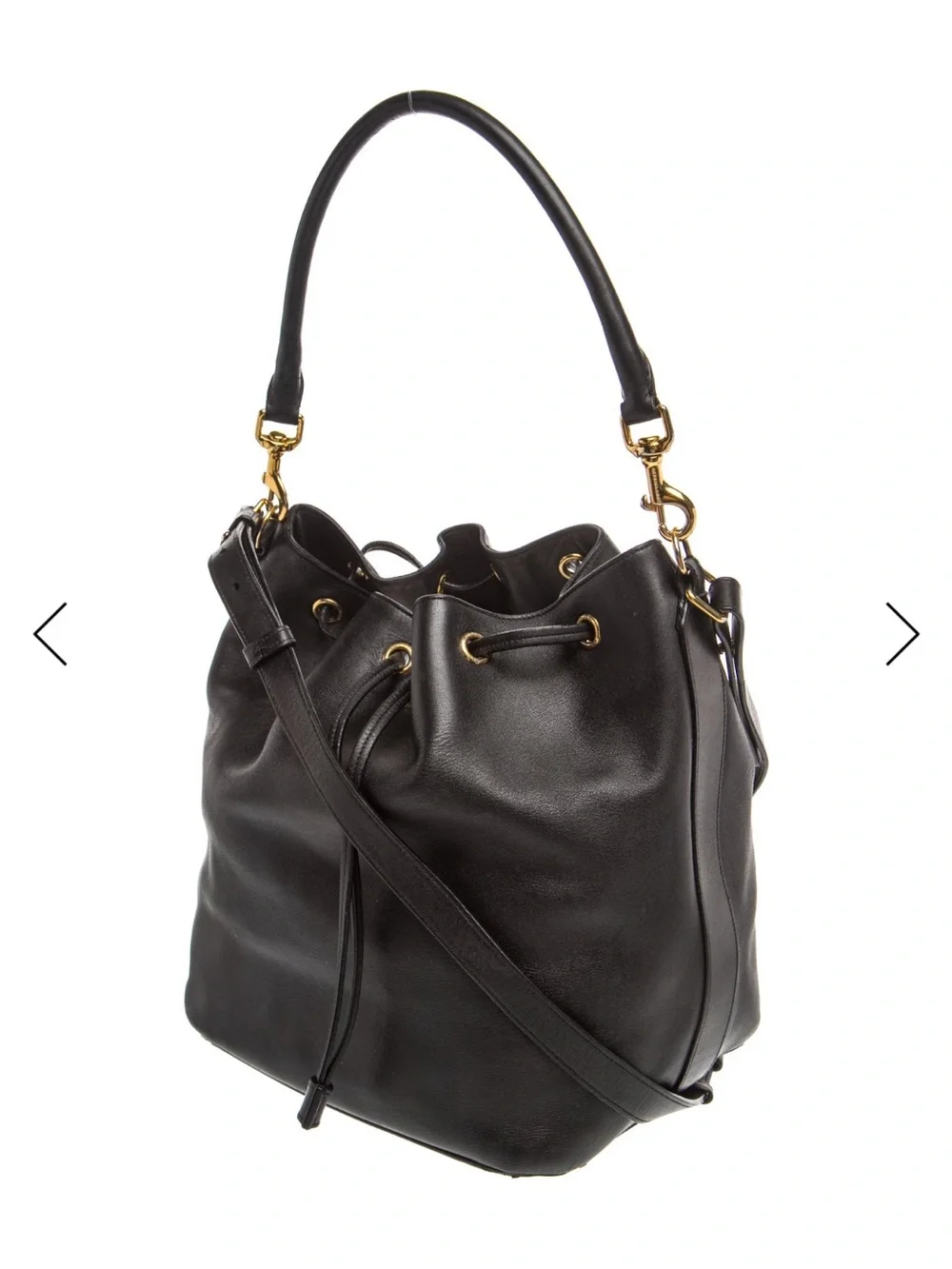 Saint Laurent Black Leather Drawstring Hobo with Gold-Tone Hardware
